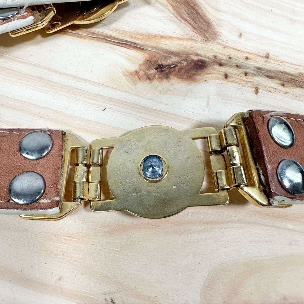 Vintage El General Genuine Caiman Skin Belt Cream Gold Metal Lion Western 40 - Picture 12 of 16